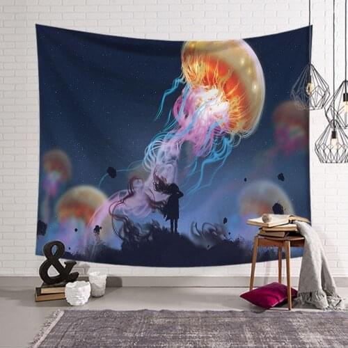 Nordic Anime Tapestry Jellyfish room decor aesthetic wall cover psychedelic boho decoration wall hanging wall hanging tapestry