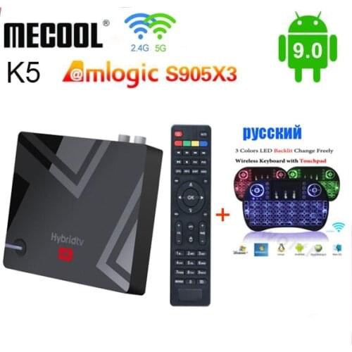5PCS/LOT Mecool K5 Android 9.0 TV BOX Combo DVB-S2 T2 Satellite Receiver Amlogic S905X3 2G+16G Wifi