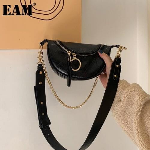 [EAM] Women New Red Small Metal Chain PU Leather Zipper Personality All-match Crossbody Shoulder Bag Fashion Tide 2021 18A0343