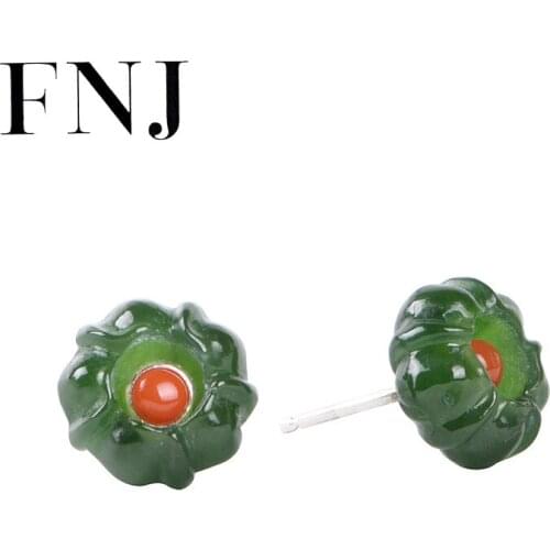 FNJ Jasper Flower Earrings 925 Silver Original Pure S925 Sterling Silver Stud Earring Women Jewelry Red South Agate