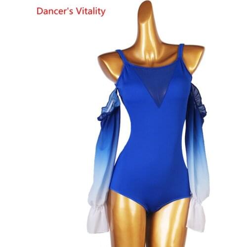 Latin Dance Body Suit Sling Top Lantern Sleeve Performance Onesies Profession Custom Female Adult Child Competition Clothing