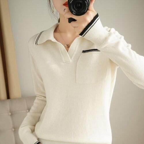 Women Sweater 100% Wool Knitting Pullovers Hot Sale Turn-down Collar Jumpers Female Winter New Fashion Woolen Knit-Clothes