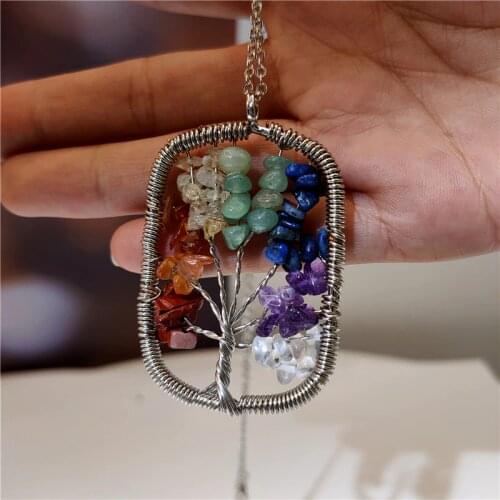 Vintage Geometric Cuboid Pendant Necklace for Women Girl Tree of Life Crystal Quartz Pendant Necklaces Drop Shipping