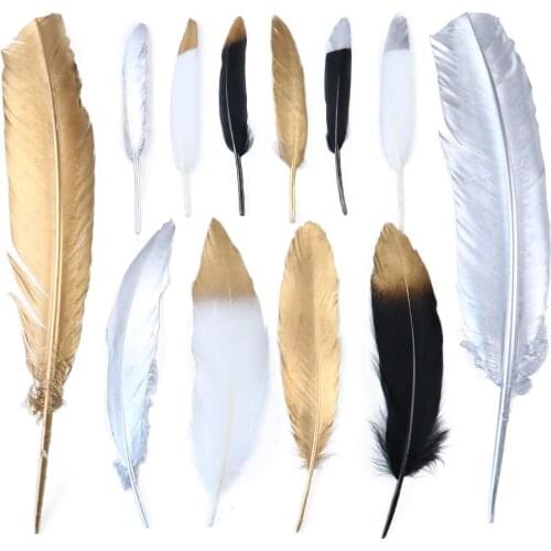 10Pcs/Lot Gold Silver feather Jewelry Party Decoration Making Plumes Natural Turkey Rooster Feathers for crafts Accessories