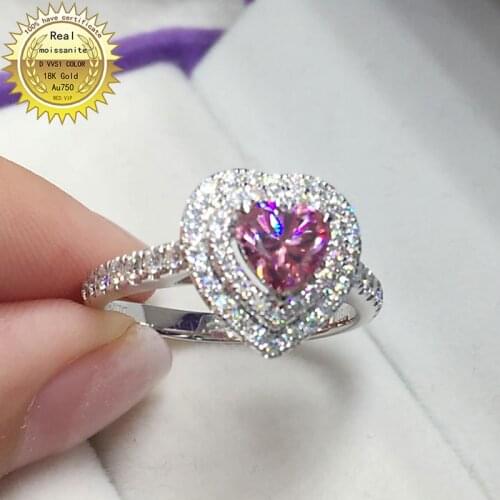 100% 18K Gold 1ct pink Moissanite Diamond Ring D color VVS With national certificate