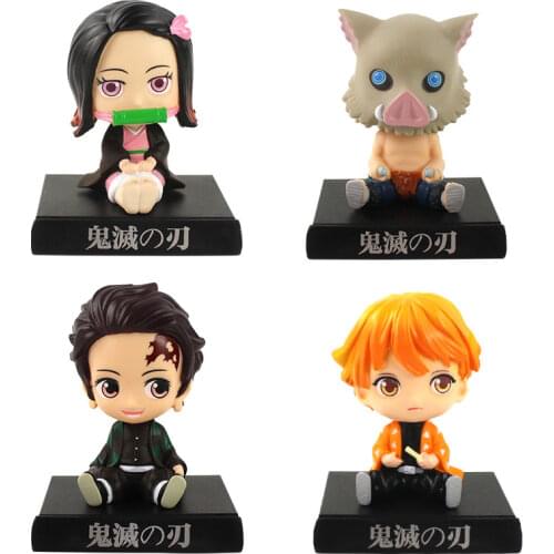 11cm Demon Slayer Kimetsu No Yaiba Bobble Head Nezuko Tanjirou Zenitsu Inosuke PVC Figure Toys Car Decoration Phone Support