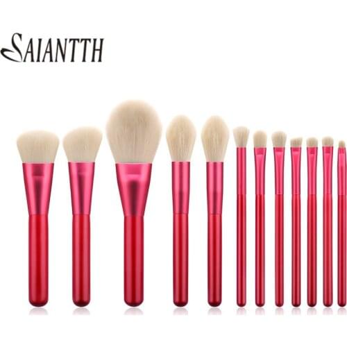 SAIANTTH 12pcs red wood makeup brushes set bronzer sculpting blush concealer brush professional cosmetic beauty pincel maquiagem