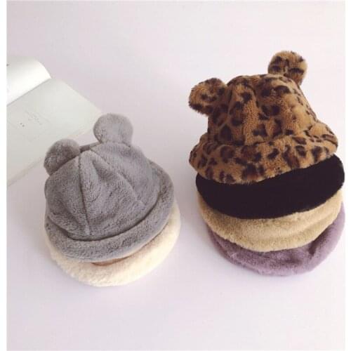 2pcs Wind Cute Cartoon Ears Children Plush Fisherman Hat Autumn Winter Warm Cap Fake Fur Toddler Baby Witer Thicken Hat