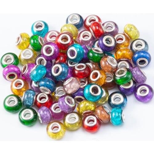 20Pcs/Lot Mix Color Silver Plated Buckle DIY Resin Plastic Bead Charm Fits for Pandora European Jewelry Bracelet js2210