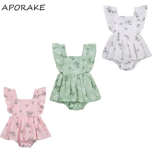 2021 0-24M Cute Toddler Baby Girl Romper Dress Fly Sleeve Floral Print Square Collar Backless Playsuit Summer Outfit
