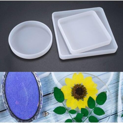 3 Pcs Crystal Epoxy Mold DIY Handmade Mirror Square Round Highlight Silicone Mould Dried Flower Resin Decorative DIY Hand Craft
