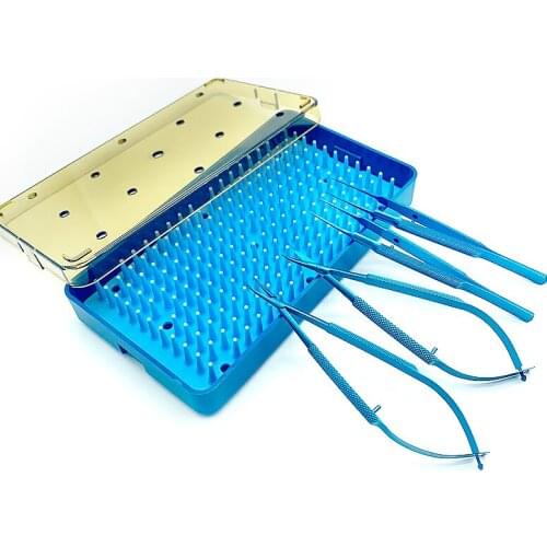 4pcs titanium forcep needle holder scissor ophthalmic tweezer with Silicone Sterilization tray Ophthalmic instrument