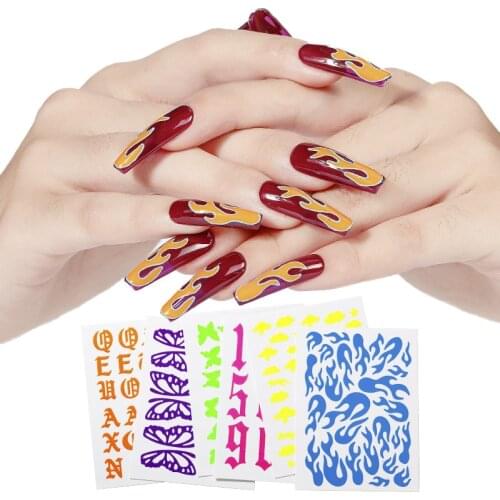 6 Sheets/set Luminous Butterfly/Flame/clouds/flowers Nail Art Sticker 3D Fluorescent Stickers Nail Decals Decor Glow in The Dark