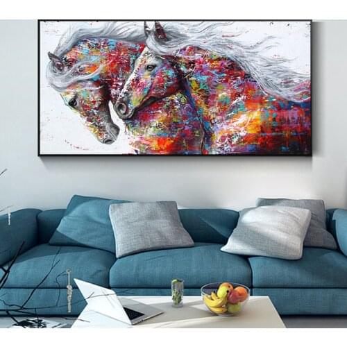 Abstract Two Running Horse Canvas Posters Modern Art Animals Oil Paintings on The Wall Art Posters and Prints for Home Decor