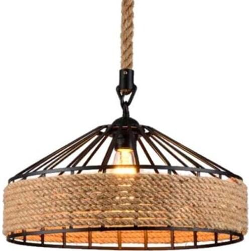 American Retro Hemp Rope Indoor Pendant Lights Fixture Vintage Loft Restaurant Kitchen Hanging Lamp Suspension Round Luminaire