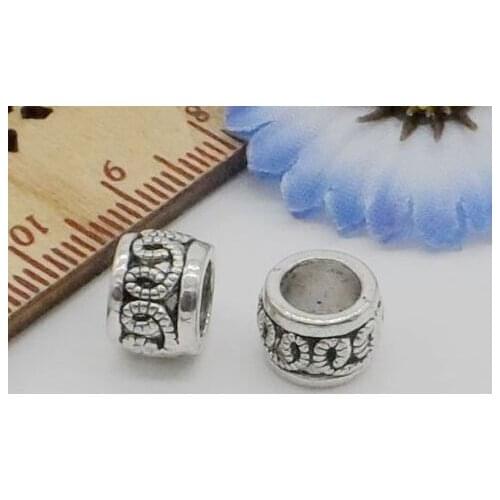 Free Ship 200Pcs Tibetan Silver Big Hole Spacers Beads For Jewelry Making 9x6.5mm Hole 5