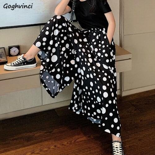 Casual Pants Women Dot Wide-leg Trouser Vintage Retro High-waist Elastic Streetwear Elegant Lady Female Cozy Full Length Popular