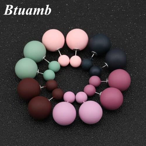 Btuamb New Maxi Double Sides Big Ball Pearl Earrings Simple Style Candy Color Rubber Stud Earrings for Women Accessories Bijoux