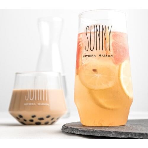Cup Coffee Black and White Letter Printing Breakfast Milk Coffee Glass Transparent Heat-Resistant Cups Home Drinkware