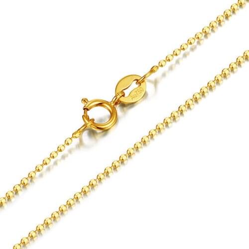 Pure AU750 Yellow Gold Necklace Chain Women Beads Link Necklace Chain