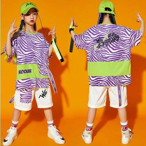 Kids Hip Hop Show Stage Clothing Oversized T Shirt Top Streetwear Summer Cargo Shorts for Girls Boys Dance Costume Clothes