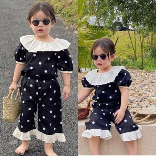 ChildrenS Sweet Lace Suit Summer Girl Costumes Doll Collar Short-Sleeved Top + Nine-Point Pants Two-Piece ChildrenS Outfits