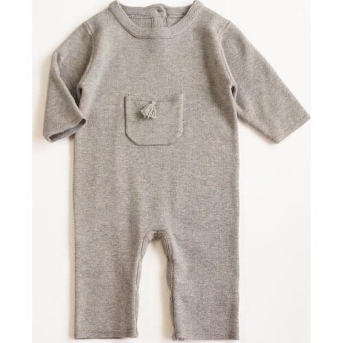2021 Spring Autumn Baby Romper Long Sleeve Knitted Newborn Jumpsuit Solid Gray Colour Baby Clothing