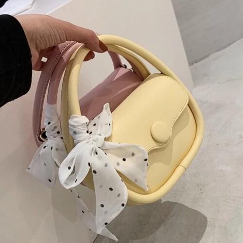 Elegant Female Ribbon Tote bag 2021 Fashion New Quality PU Leather Womens Designer Handbag Solid color Shoulder Messenger Bag