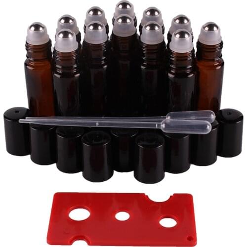 12pcs 10ml Amber Essential oil Glass Roll on Bottles Vials with Stainless Steel Roller Ball for perfume aromatherapy