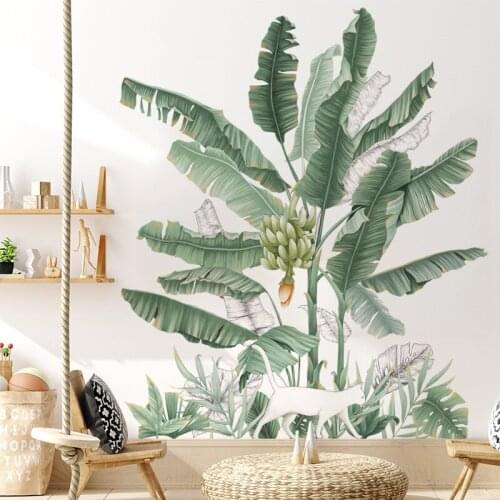 Banana tree bedroom Sofa background wall decoration stickers pastoral plants wallpaper cat skirting wall stickers