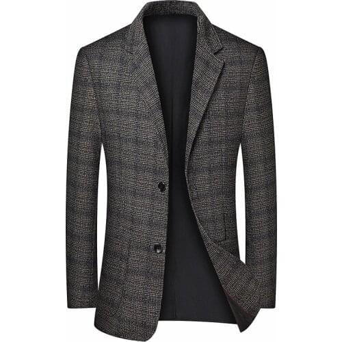 Khaki Men Retro Blazer Casual Fashion Striped Coat Gray Jacket Fall Winter New Male Outerwear S M L XL XXL XXXL Overcoat