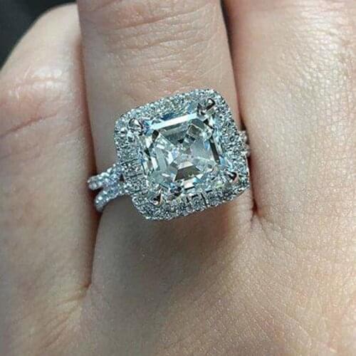 Huitan Classic Square Shaped Wedding Rings for Women Luxury Inlaid Crystal CZ Stone Temperament Elegant Female Accessories Rings