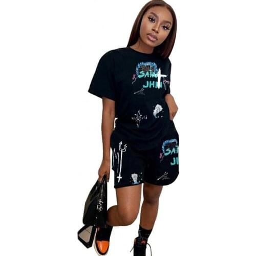 Two Piece Shorts Sets Women T Shirt Tops And Sweatpants Outfits Fashion Print Street Style Casual Pant Suits Short Tracksuit Set