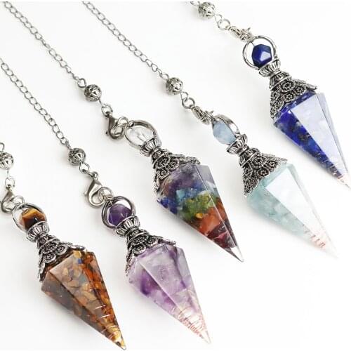 1PCS Orgone Energy Natural Stone Lapis Lazuli Amethysts Reiki Pendulum for Divination Pendants Healing Pendulo Chakra Jewelry