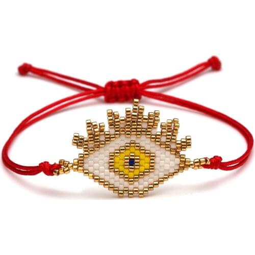 MIYUKI Glass Seed Beads Evil Eye Bracelet Women Men Boho Handcrafted Multicolored Turkey Eye Red String Adjustable Jewelry Gift