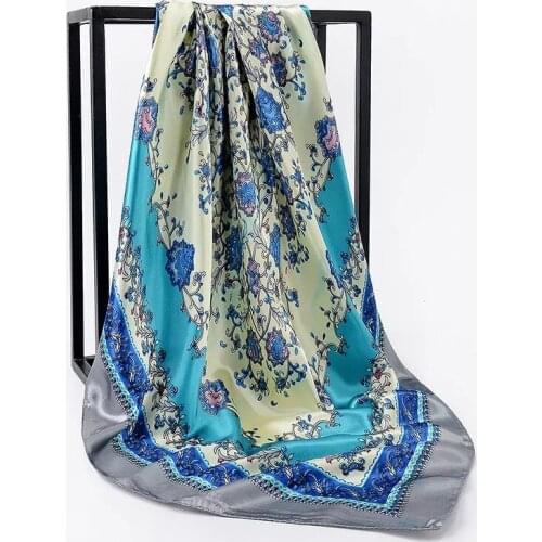 Fashion Scarves For Women Silk-Satin Scarf Female Print Square Scarfs For Ladies Luxury Bandana Hijab Shawl Wraps Girl 90CMX90CM