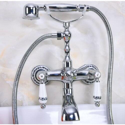 Wall Mounted Chrome Bathtub Faucet Double Handle antique Brass Mixer Tap Bath & Shower Faucets zna206