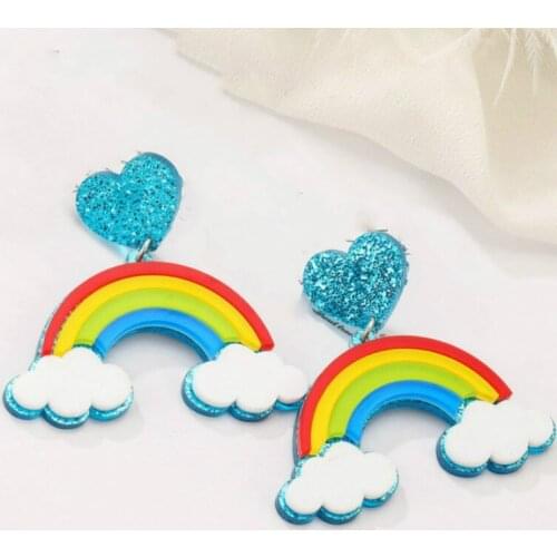 New Love Heart Rainbow Earring Temperament Korean Shiny Bling Colorful Acrylic Cloud Earrings for Women Pendientes Mujer Moda