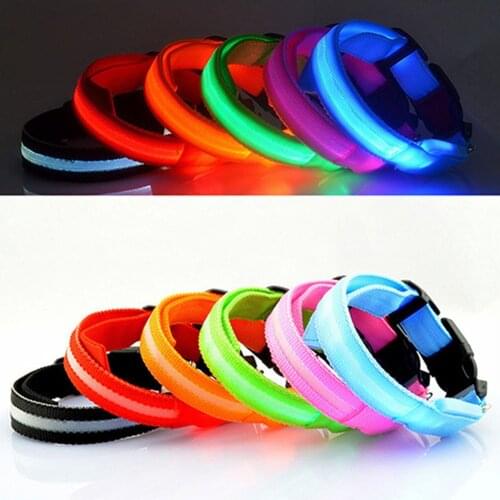 LED Safety Dog Collar +2Batteries Light Up Pet Collar Adjustable Nylon Flashing Luminous Necklace Puppy Anti-lost Supplies