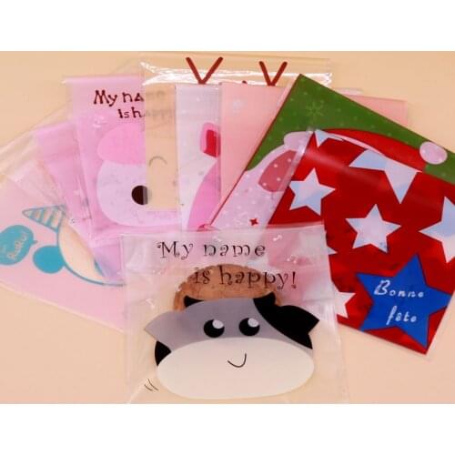 Fashion Newly 200pcs/lot Multi Colors Cartoon Pattern Cute Baking Cookies Packing Pouches 10x10+3cm Self-Adhesive Plastic Bags