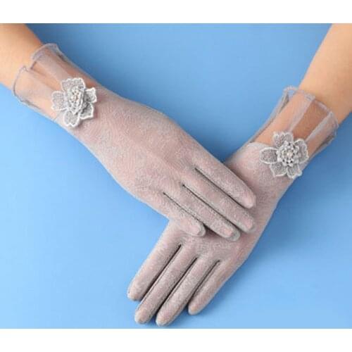 Sexy Lace Sunscreen Anti-UV Touch Screen Driving Gloves Female Summer Ice Silk Thin Elastic Nonslip Sport Cycling Mittens K44