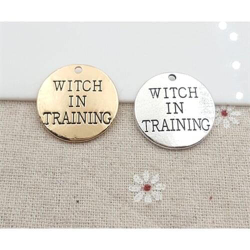 20pc/lot 25mm Ancient silver color metal lettering WITCH IN TRAINING charm pendant for bracelet DIY jewelry fitting accessories
