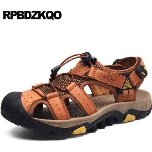 Black Flat Brown Outdoor Large Size Casual Shoes 46 Water Beach Men Sandals Leather Summer Designer Waterproof Fashion 2019 Plus