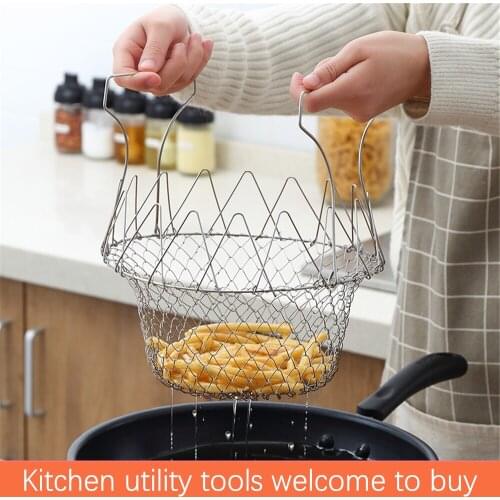 Foldable French fries basket strainer colander Stainless steel frying basket strainer Fried fritters chef basket cooking tools