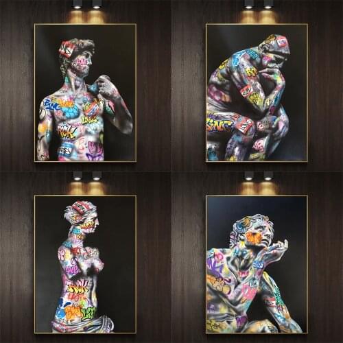 David Sculpture Graffiti Art Painting on the Wall Posters and Prints Modern Thinker Portrait Canvas Pictures Home Decor Cuadros