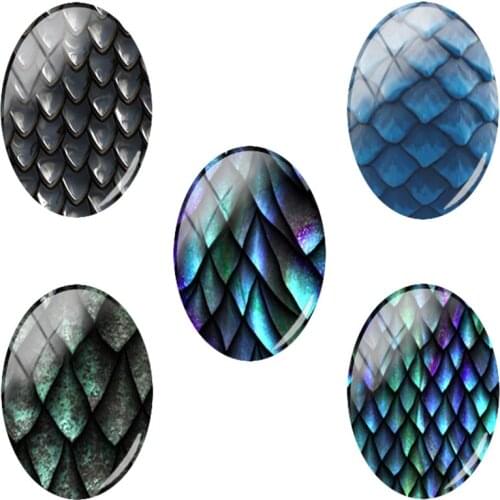 TAFREE Oval Shaped 18x25 mm Dragon scale Pattern 5pcs/lot Glass Cabochon Dome Flat Back Jewelry Making Findings TX168