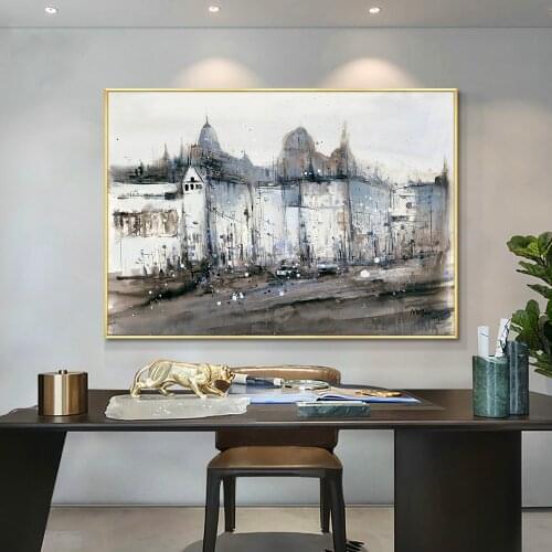 Texture Thick Abstract Buildings Painting Hand Painted Oil Painting On Canvas Modern Wall Art Picture For Living Room Home Decor