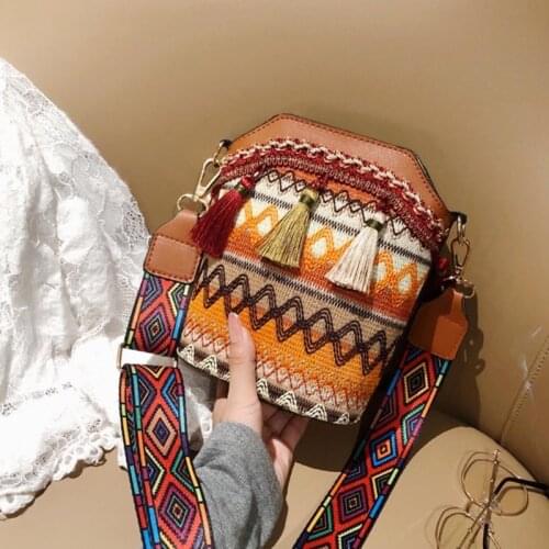 Vintage Ethnic Shoulder Bag Embroidery Boho Hippie Tassel Tote Messenger Beach Crossbody Women Girls Purse Phone Wallet Pouch
