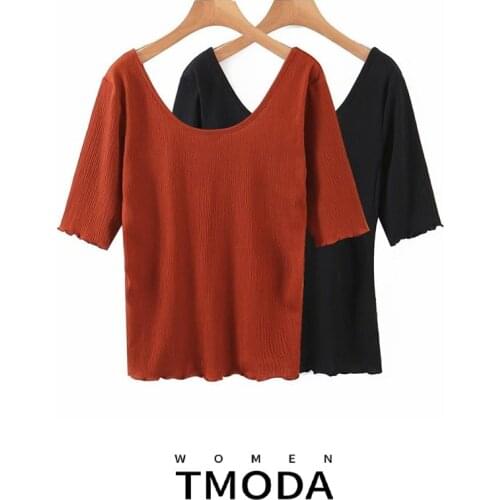 TMODA1367 Za 2021 Summer Women T-Shirt Round Neck Short Sleeve Simple Basic T-Shirt Chic Slim Top Multicolor T-Shirt Female