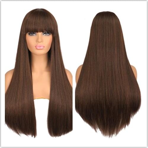 SuQ Womens Long Straight Wig Hair Synthetic Natural Cosplay Party Light Brown Heat Resistant Daily Fashion Wigs